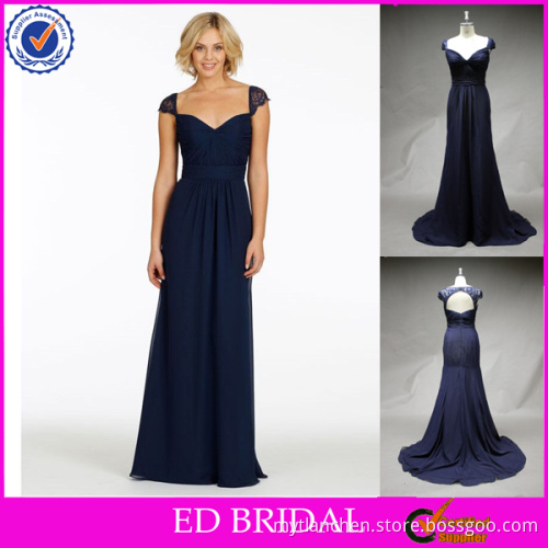 LN190 China Wholesale Keyhole Navy Chiffon Latest Designs Patterns Bridesmaid Dress